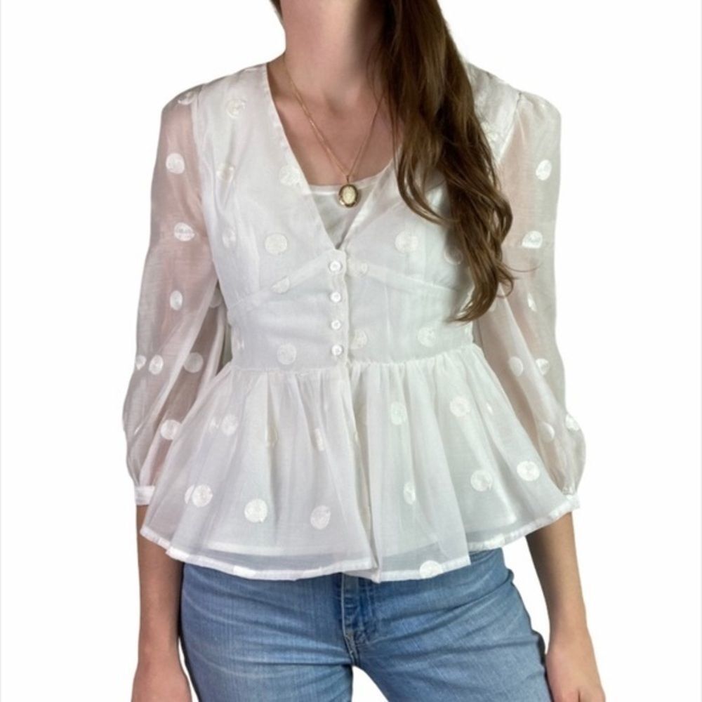 Emory Park Romantic Ruffle Top Sheer V-Neck Blouse Womens Size XS